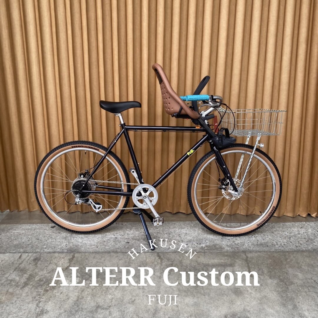 FUJI ALTERR ハクセン実車カスタム施工例 2026-10-02 プロムナードハンドル（SILVER）・OURYグリップ（TEAL）・WALD139バスケット（SILVER）・KILEY I LIGHT（SILVER）・ダブルレッグスタンド（店舗限定カスタム）・YE