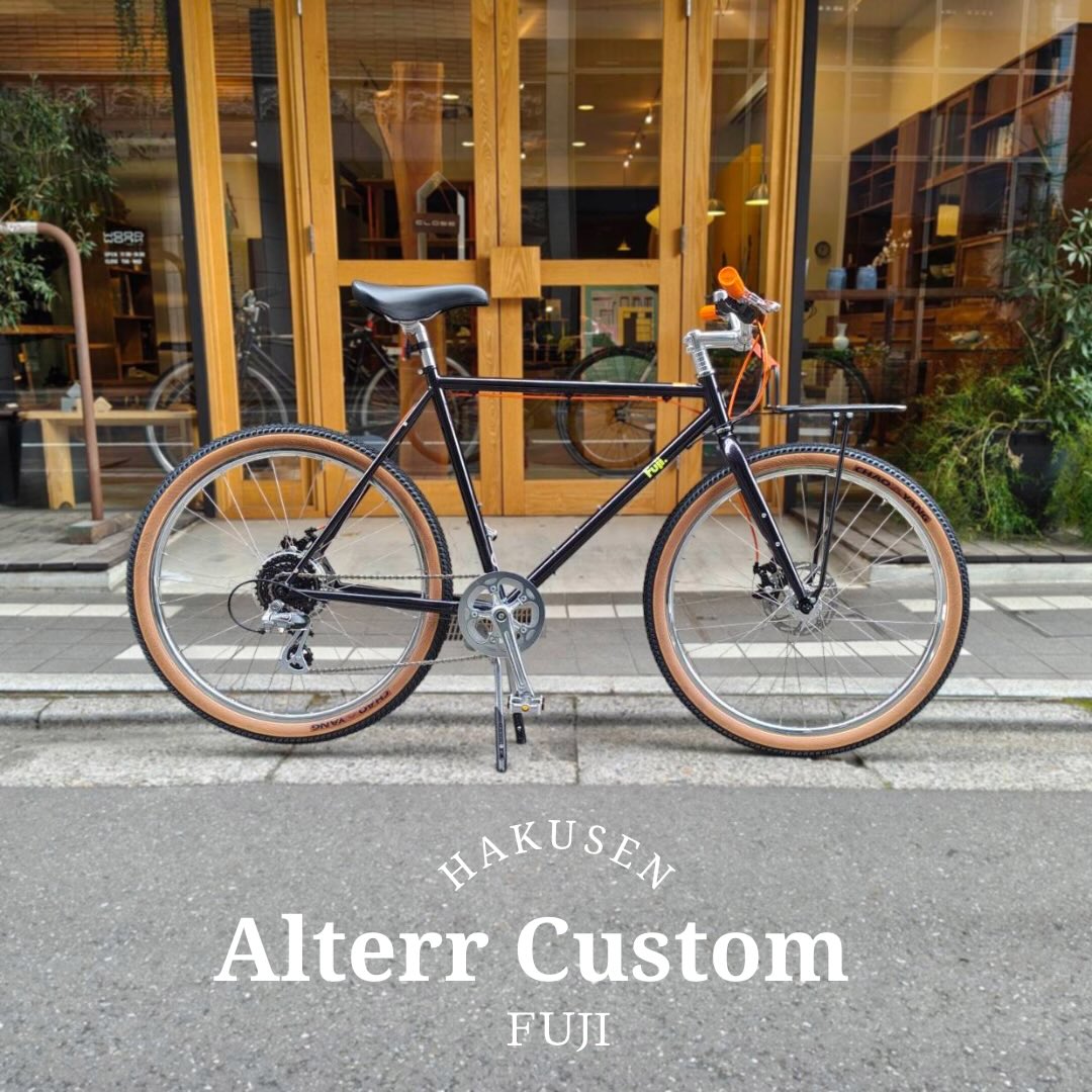 FUJI ALTERR ハクセン実車カスタム施工例 2026-04-04 TRSポーターラック(BLACK)・OURYグリップ(ORANGE)・オレンジブレーキワイヤー・ダブルレッグスタンド(SILVER)